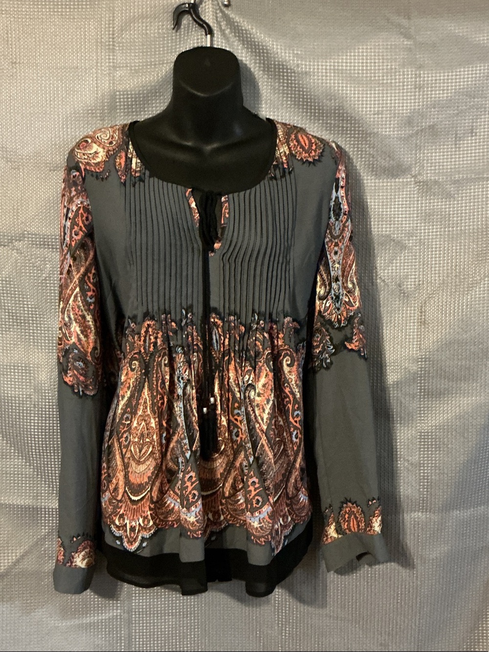 Meadow Rue Gray Tunic with Rust Paisley Accents